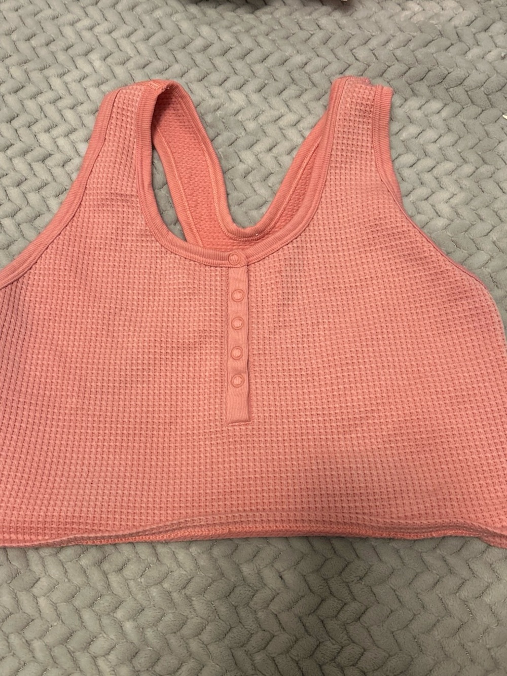 Seamless Coral Pink Waffle-Knit Button-Front Sports Bralette